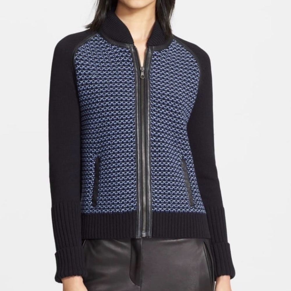 Rag & Bone Sabina Leather
Trim Knit Bomber Jacket, Size
M